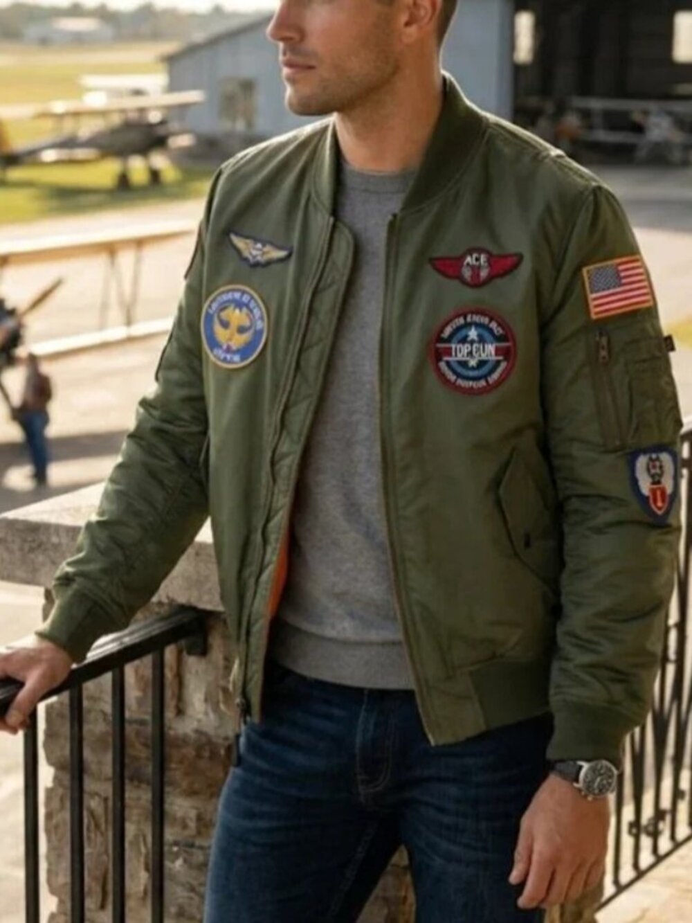 Alpha Industries MA-1 Green Jacket Patches Pilot Aviator Bomber M